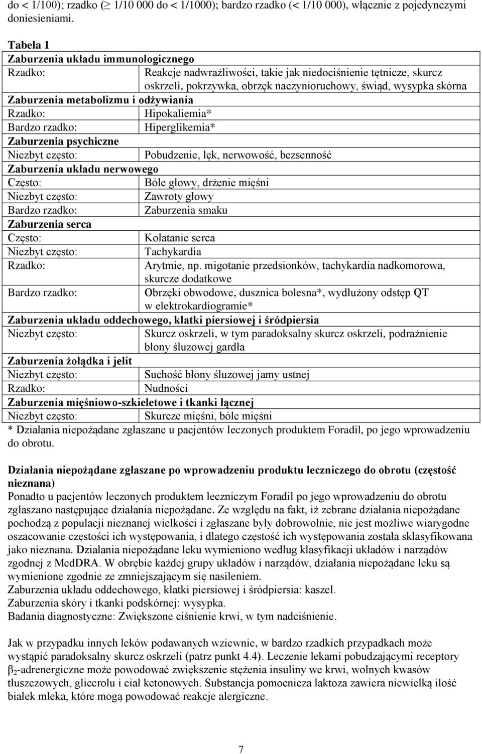 metabolizmu i odżywiania Rzadko: Hipokaliemia* Bardzo rzadko: Hiperglikemia* Zaburzenia psychiczne Niezbyt często: Pobudzenie, lęk, nerwowość, bezsenność Zaburzenia układu nerwowego Często: Bóle