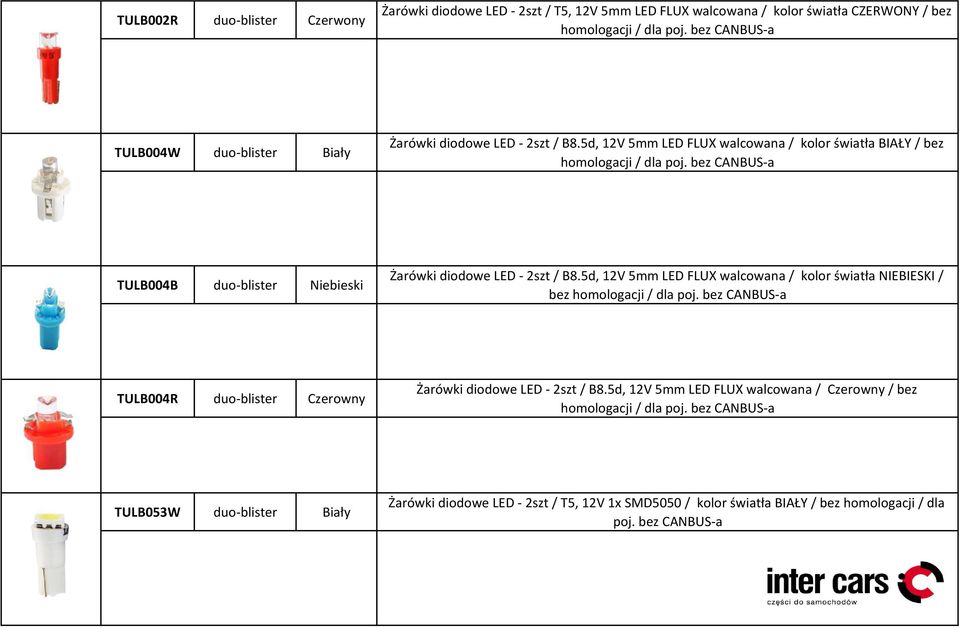 5d, 12V 5mm LED FLUX walcowana / kolor światła NIEBIESKI / bez TULB004R duo-blister Czerowny Żarówki diodowe LED - 2szt / B8.