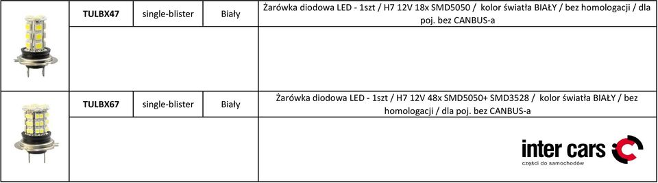 poj. bez CANBUS-a TULBX67 single-blister Biały Żarówka diodowa