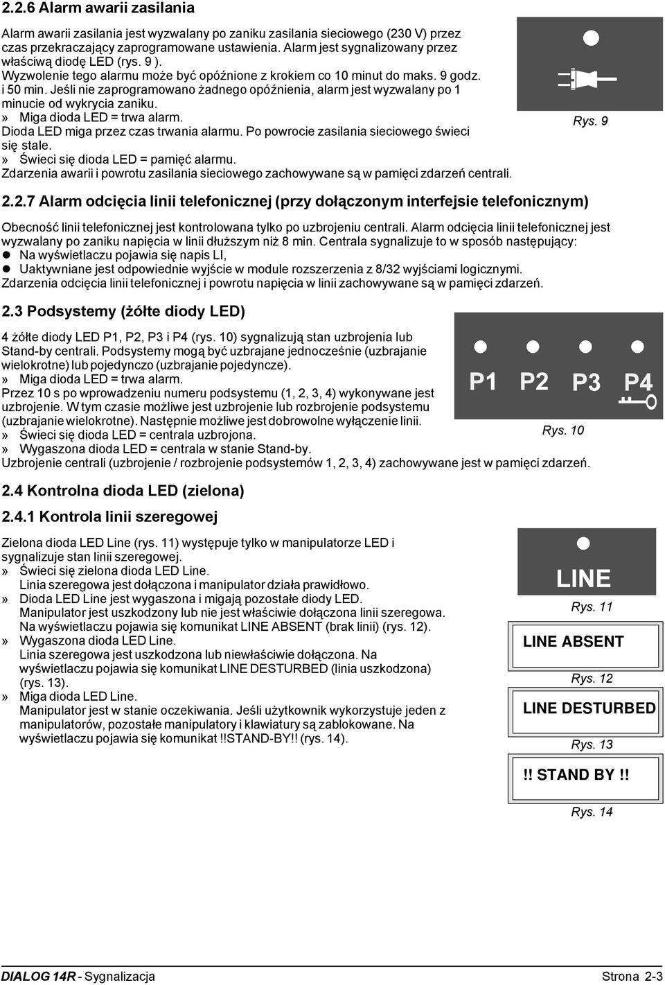 Jeśli nie zaprogramowano żadnego opóźnienia, alarm jest wyzwalany po 1 minucie od wykrycia zaniku.» Miga dioda LED = trwa alarm. Dioda LED miga przez czas trwania alarmu.