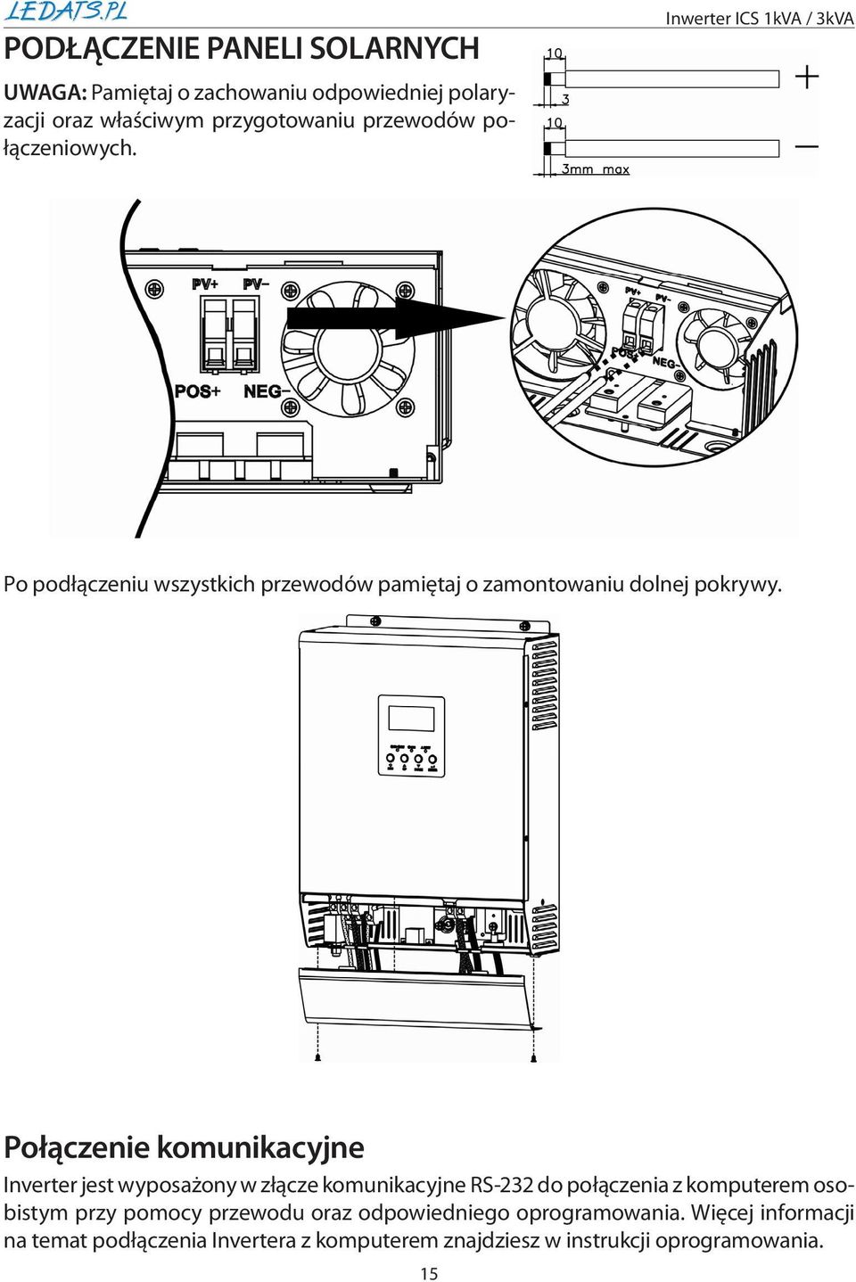 Połączenie komunikacyjne Inverter jest wyposażony w złącze komunikacyjne RS-232 do połączenia z komputerem osobistym przy pomocy