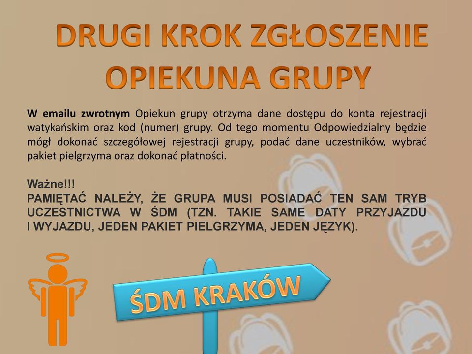 Od tego momentu Odpowiedzialny będzie mógł dokonad szczegółowej rejestracji grupy, podad dane uczestników,