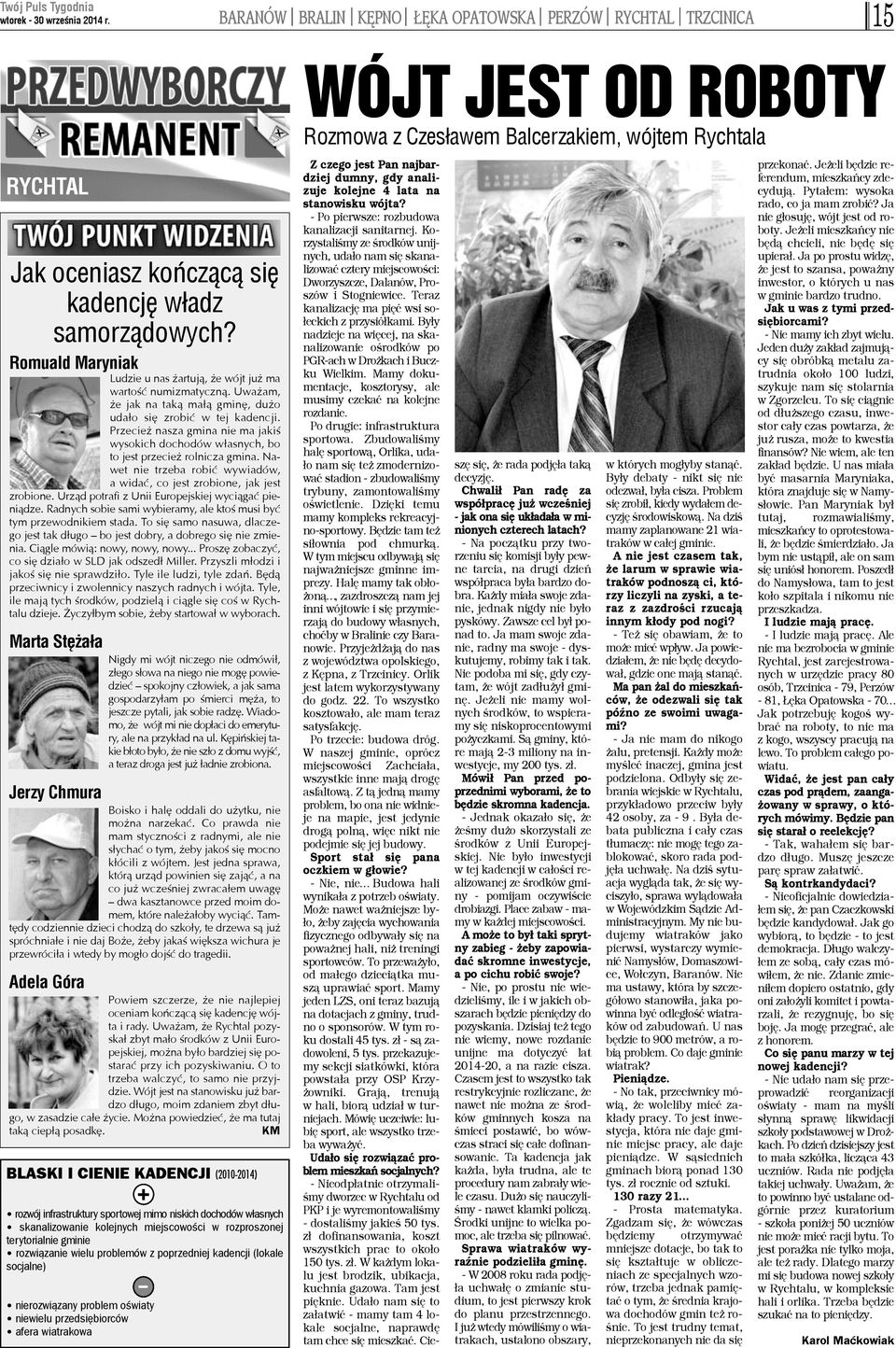 Przecie nasza gmina nie ma jakiœ wysokich dochodów w³asnych, bo to jest przecie rolnicza gmina. Nawet nie trzeba robiæ wywiadów, a widaæ, co jest zrobione, jak jest zrobione.