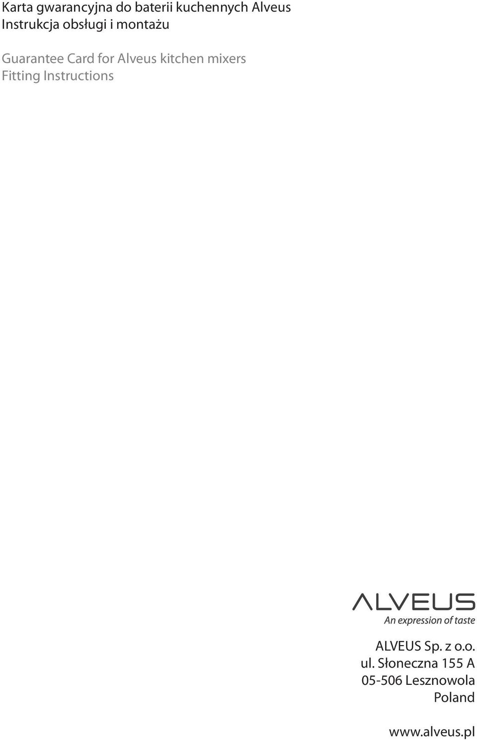 Alveus kitchen mixers ALVEUS Sp. z o.o. ul.