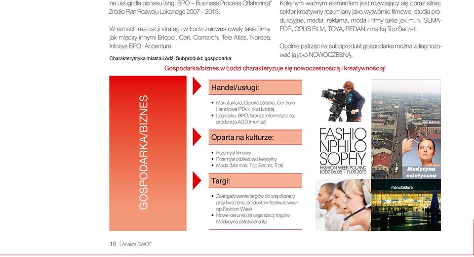 Subprodukt: gospodarka Handel/usługi: Kolejnym ważnym elementem jest rozwijający się coraz silniej sektor kreatywny rozumiany jako wytwórnie fi lmowe, studia produkcyjne, media, reklama, moda i fi