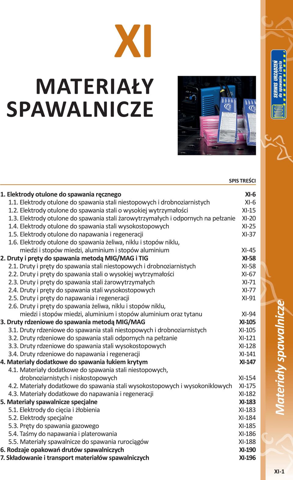 6. Elektrody otulone do żeliwa, niklu i stopów niklu, miedzi i stopów miedzi, aluminium i stopów aluminium XI-45 2. Druty i pręty do metodą MIG/MAG i TIG XI-58 2.1.