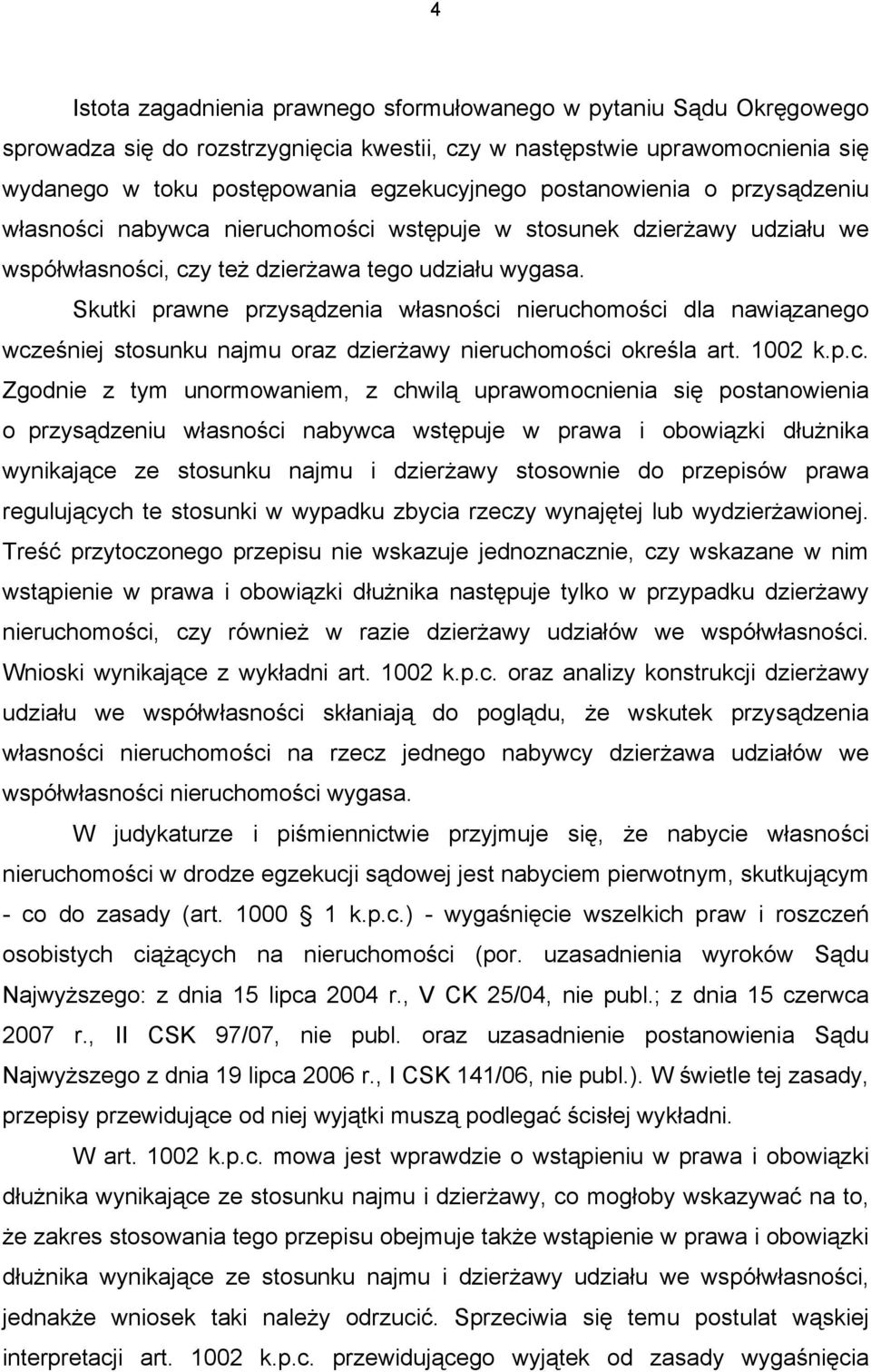 Skutki prawne przysądzenia własności