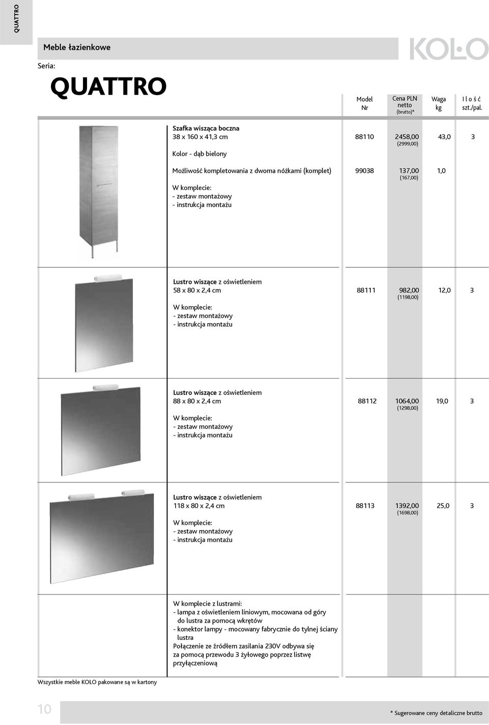 2,4 cm zestaw montażowy instrukcja montażu 88112 1064,00 (1298,00) 19,0 3 Lustro wiszące z oświetleniem 118 x 80 x 2,4 cm zestaw montażowy instrukcja montażu 88113 1392,00 (1698,00) 25,0 3 W