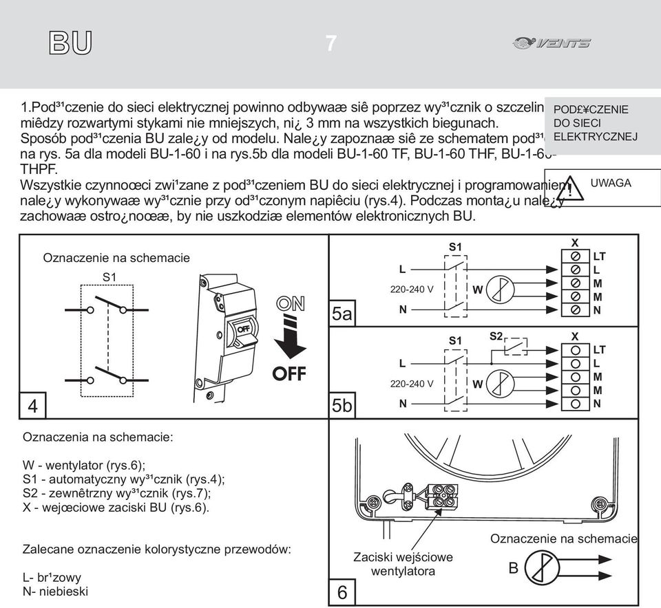 Wszystkie czynnoœci zwi¹zane z pod³¹czeniem BU do sieci elektrycznej i programowaniem UWAGA nale y wykonywaæ wy³¹cznie przy od³¹czonym napiêciu (rys.4).