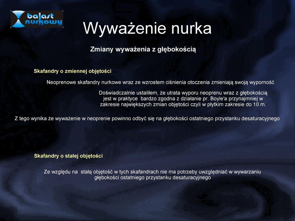 Boyle'a przynajmniej w zakresie największych zmian objętości czyli w płytkim zakresie do 10 m.