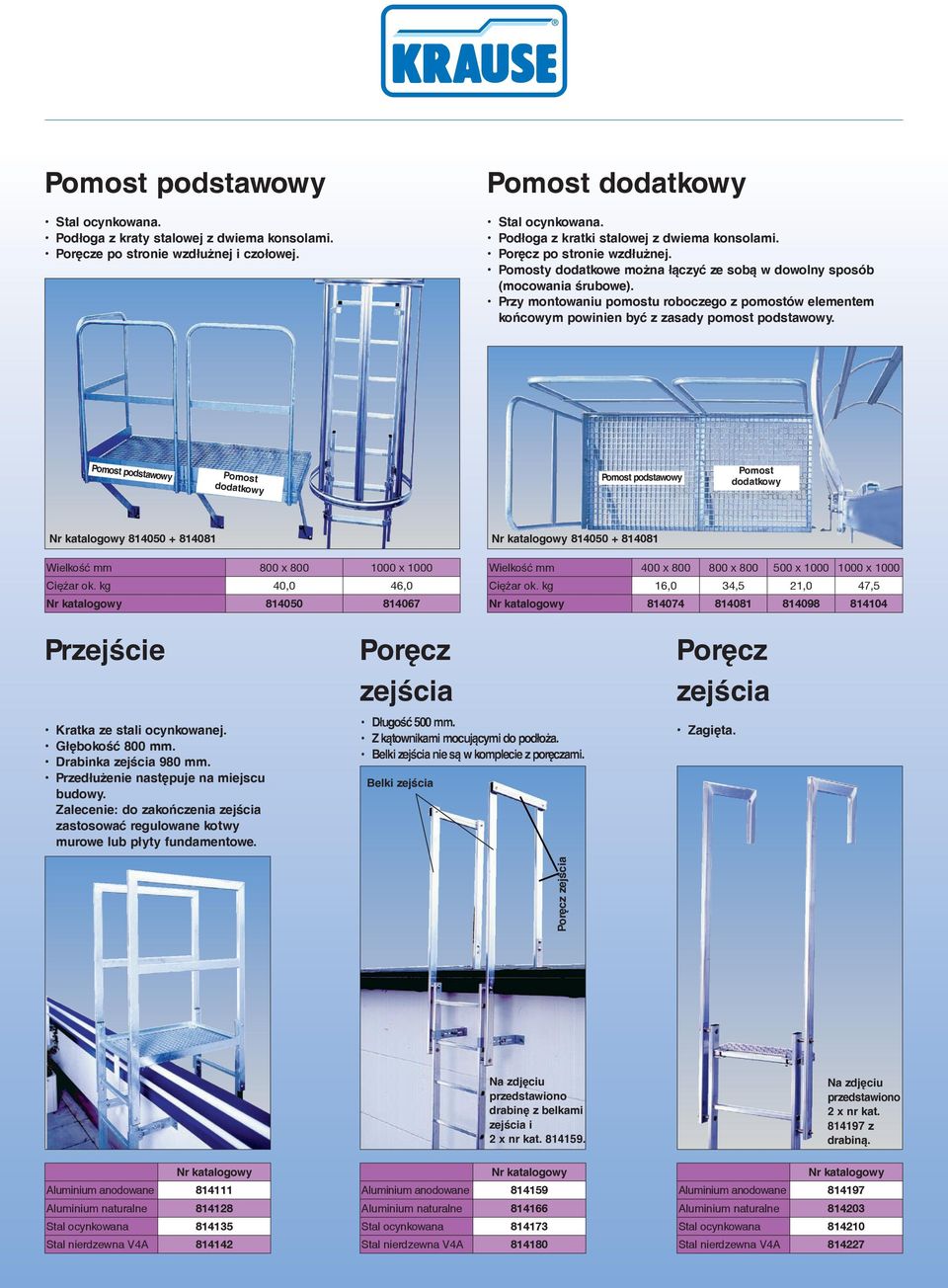 Pomost podstawowy Pomost dodatkowy Pomost podstawowy Pomost dodatkowy 814050 + 814081 Wielkość mm 800 x 800 1000 x 1000 Ciężar ok.