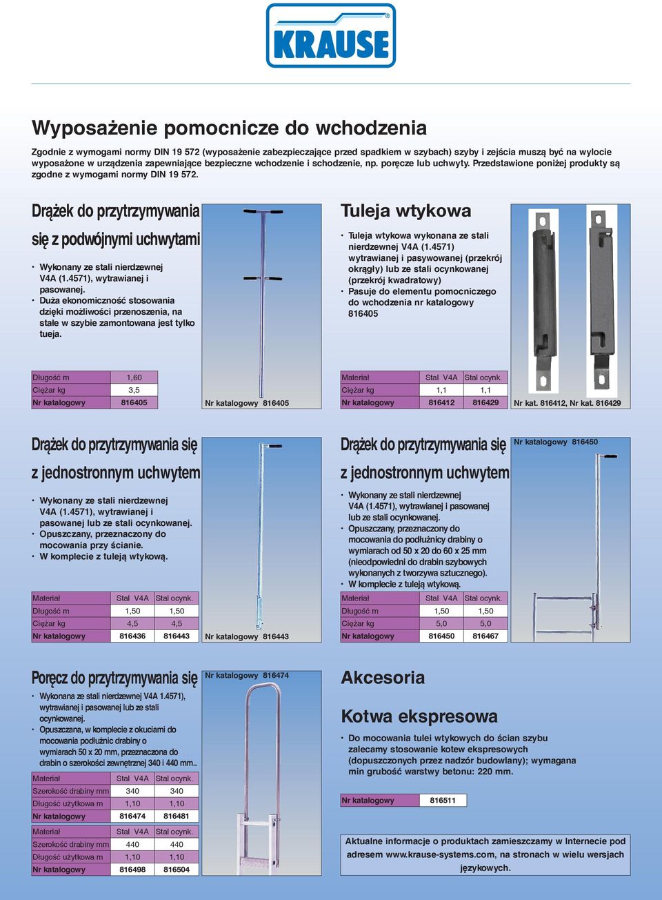 Drążek do przytrzymywania się z podwójnymi uchwytami V4A (1.4571), wytrawianej i pasowanej.