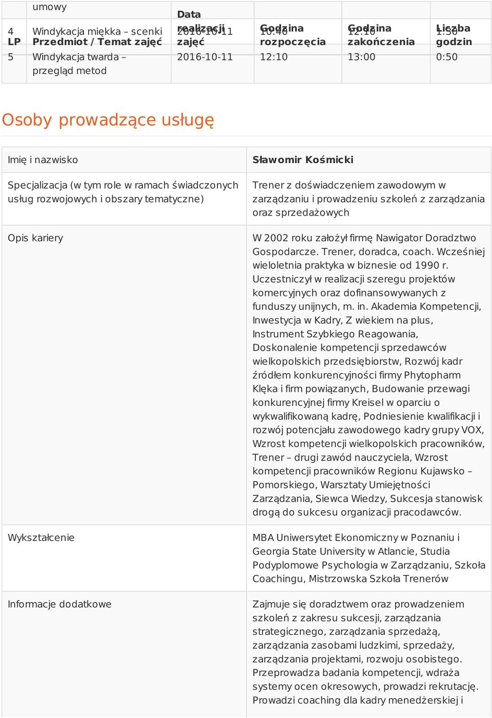 Kośmicki Trener z doświadczeniem zawodowym w zarządzaniu i prowadzeniu szkoleń z zarządzania oraz sprzedażowych W 2002 roku założył firmę Nawigator Doradztwo Gospodarcze. Trener, doradca, coach.