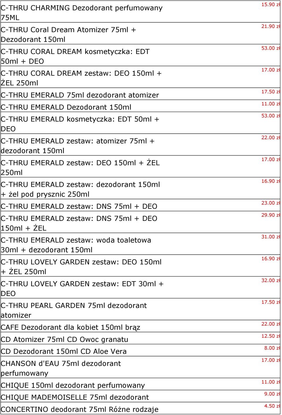 ŻEL C-THRU EMERALD zestaw: dezodorant 150ml + żel pod prysznic C-THRU EMERALD zestaw: DNS 75ml + DEO C-THRU EMERALD zestaw: DNS 75ml + DEO 150ml + ŻEL C-THRU EMERALD zestaw: woda toaletowa 30ml +