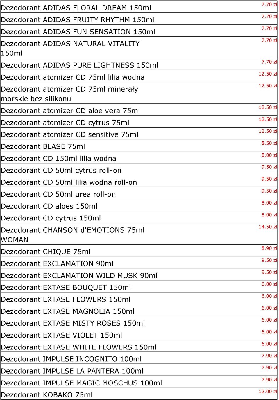 sensitive 75ml Dezodorant BLASE 75ml Dezodorant CD 150ml lilia wodna Dezodorant CD 50ml cytrus roll-on Dezodorant CD 50ml lilia wodna roll-on Dezodorant CD 50ml urea roll-on Dezodorant CD aloes 150ml