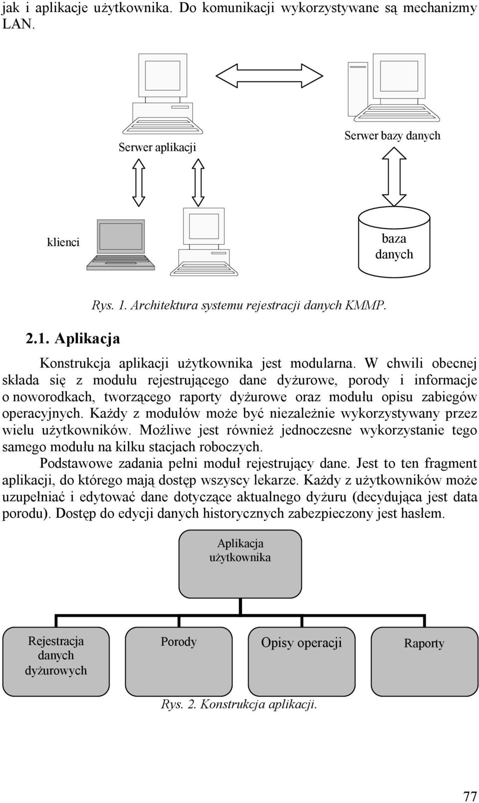 W chwili obecnej składa się z modułu rejestrującego dane dyżurowe, porody i informacje o noworodkach, tworzącego raporty dyżurowe oraz modułu opisu zabiegów operacyjnych.