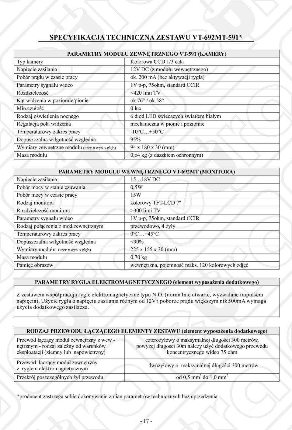 Min.czułość Rodzaj oświetlenia nocnego Regulacja pola widzenia Temperaturowy zakres pracy Dopuszczalna wilgotność względna Wymiary zewnętrzne modułu (szer.x wys.x głęb.) Masa modułu ok.76 / ok.