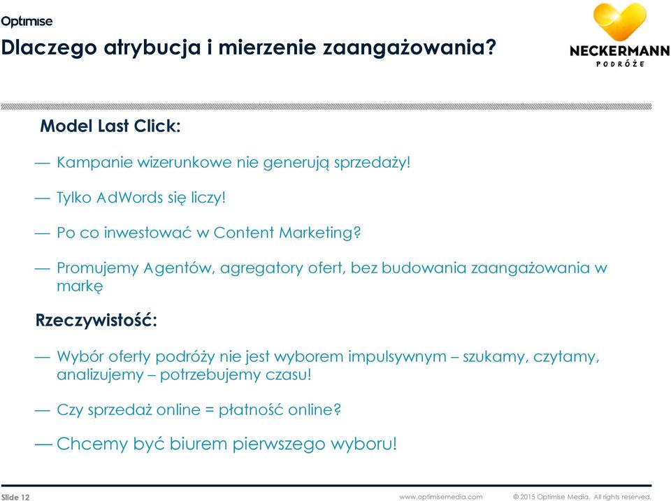 Promujemy Agentów, agregatory ofert, bez budowania zaangażowania w markę Rzeczywistość: Wybór oferty podróży nie jest wyborem