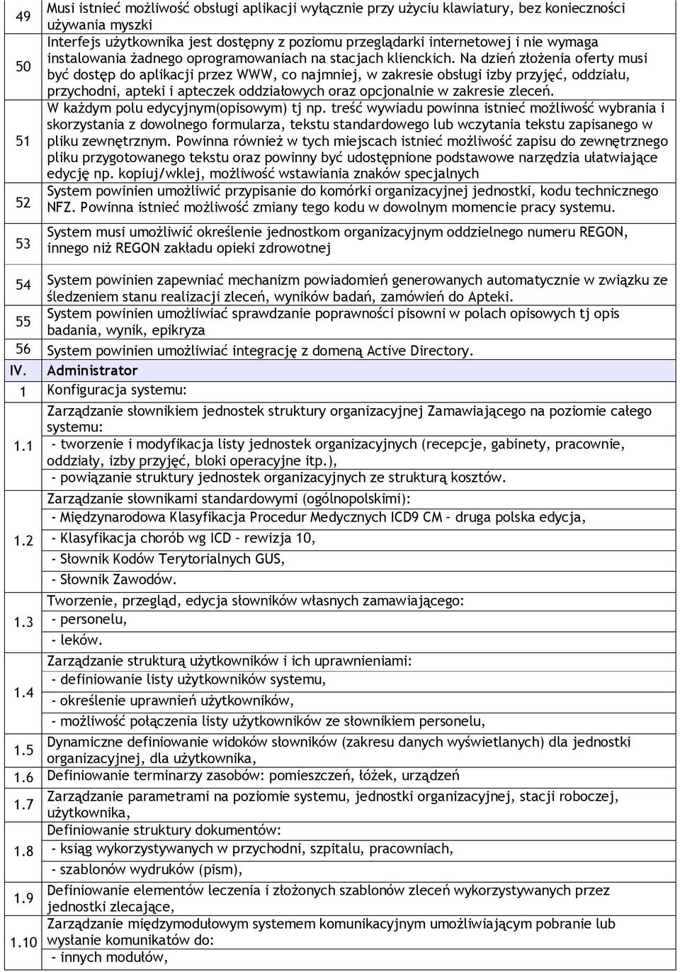 Na dzień złożenia oferty musi być dostęp do aplikacji przez WWW, co najmniej, w zakresie obsługi izby przyjęć, oddziału, przychodni, apteki i apteczek oddziałowych oraz opcjonalnie w zakresie zleceń.