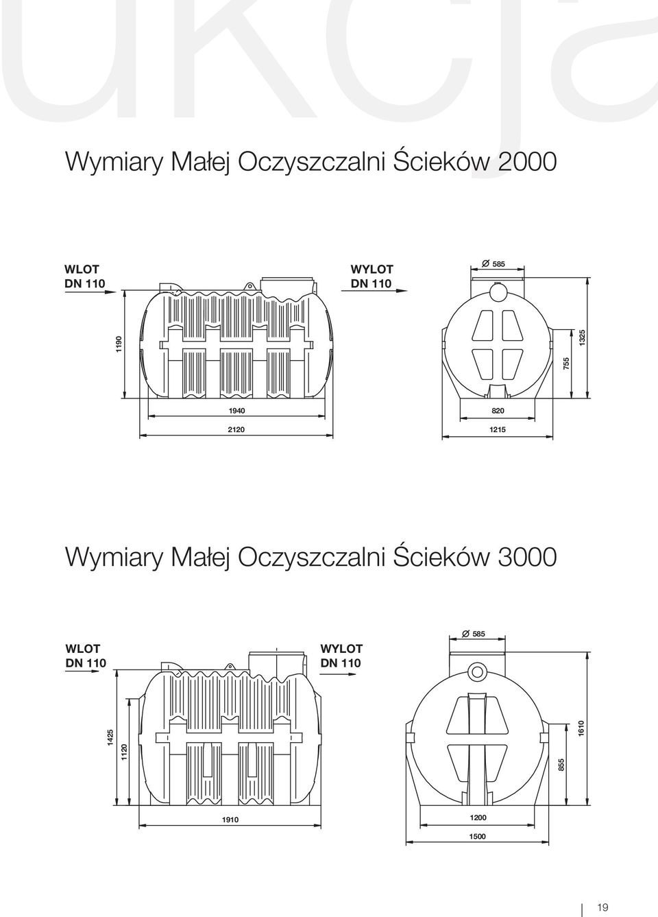 1215 Wymiary Małej Oczyszczalni Ścieków 3000 WLOT DN