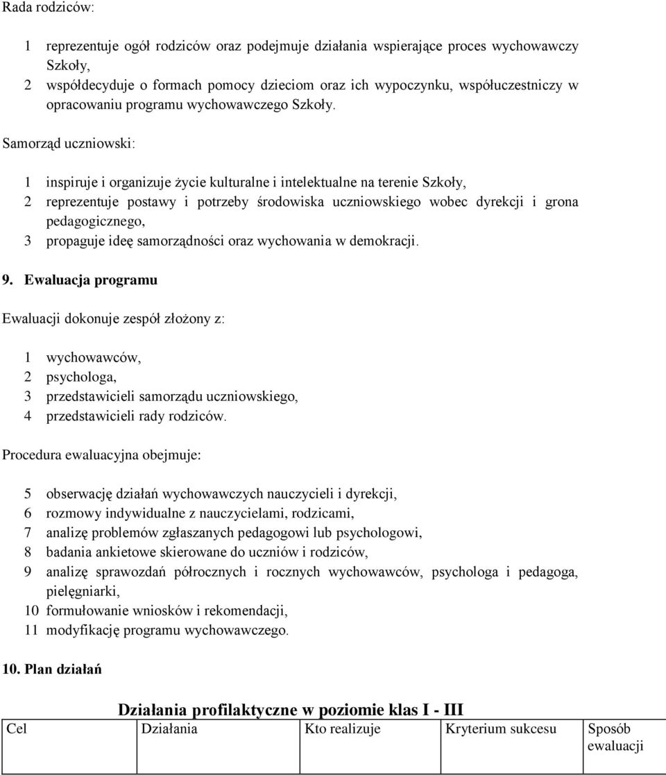 Samorząd uczniowski: 1 inspiruje i organizuje życie kulturalne i intelektualne na terenie Szkoły, 2 reprezentuje postawy i potrzeby środowiska uczniowskiego wobec dyrekcji i grona pedagogicznego, 3