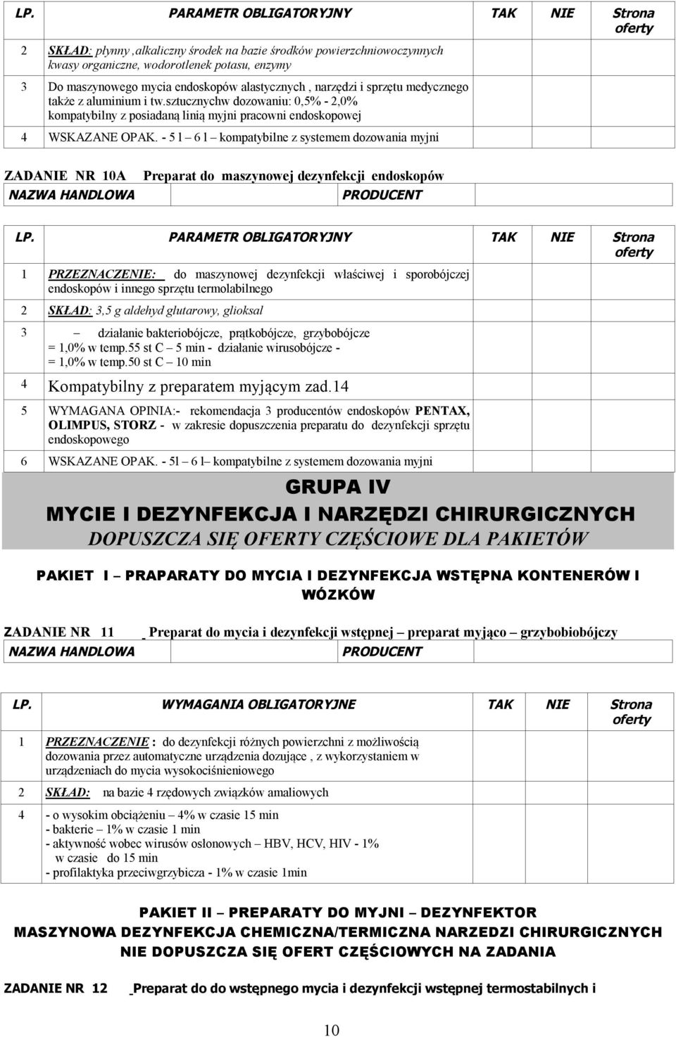 - 5 l 6 l kompatybilne z systemem dozowania myjni ZADANIE NR 10A Preparat do maszynowej dezynfekcji endoskopów 1 PRZEZNACZENIE: do maszynowej dezynfekcji właściwej i sporobójczej endoskopów i innego