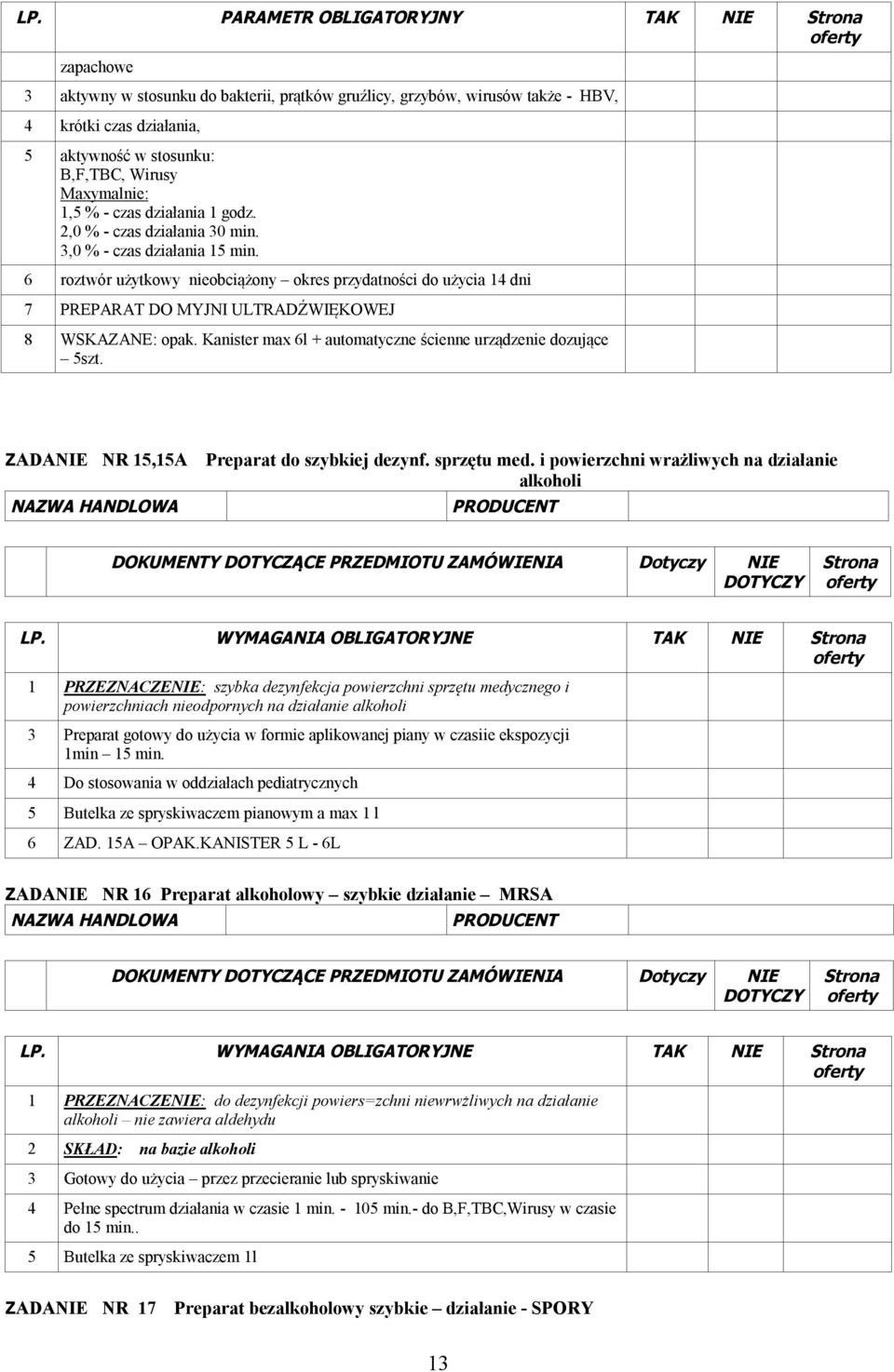 Kanister max 6l + automatyczne ścienne urządzenie dozujące 5szt. ZADANIE NR 15,15A Preparat do szybkiej dezynf. sprzętu med.