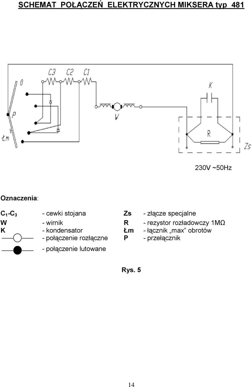 wirnik R - rezystor rozładowczy 1MΩ K - kondensator Łm - łącznik
