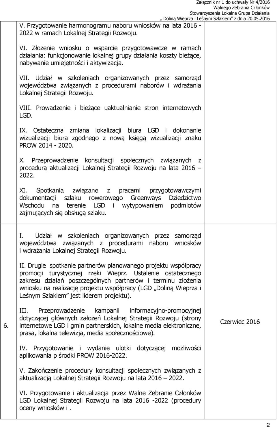 Udział w szkoleniach organizowanych przez samorząd województwa związanych z procedurami naborów i wdrażania Lokalnej Strategii Rozwoju. VIII.