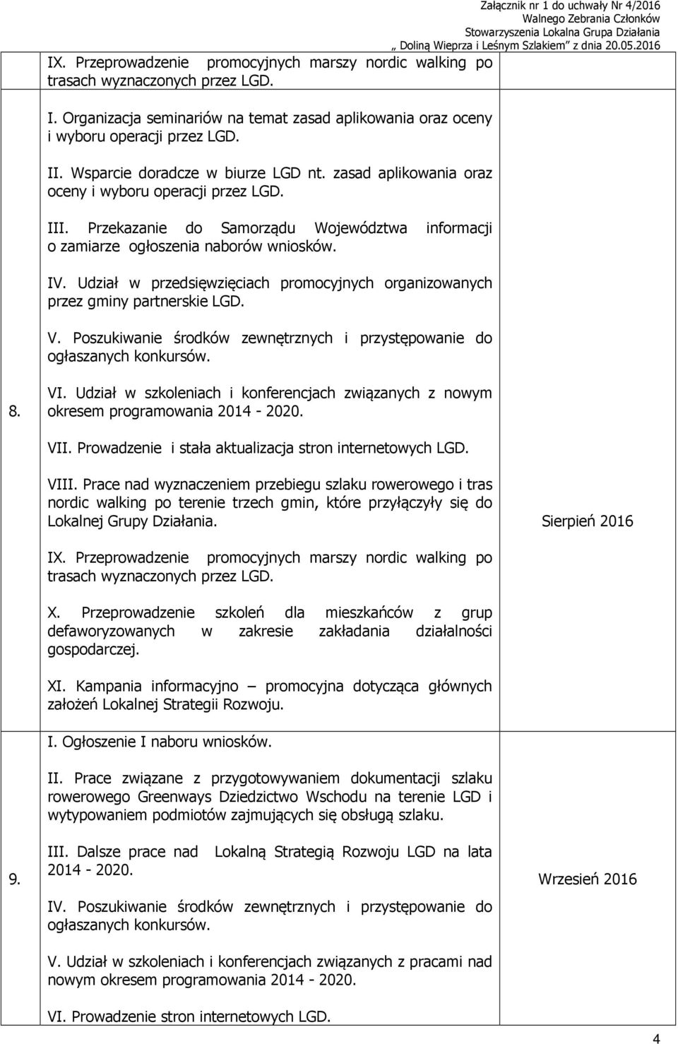 Udział w przedsięwzięciach promocyjnych organizowanych przez gminy partnerskie LGD. V. Poszukiwanie środków zewnętrznych i przystępowanie do ogłaszanych konkursów.