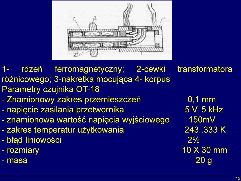 zasilania przetwornika 5 V, 5 khz - znamionowa wartość napięcia wyjściowego 150mV -
