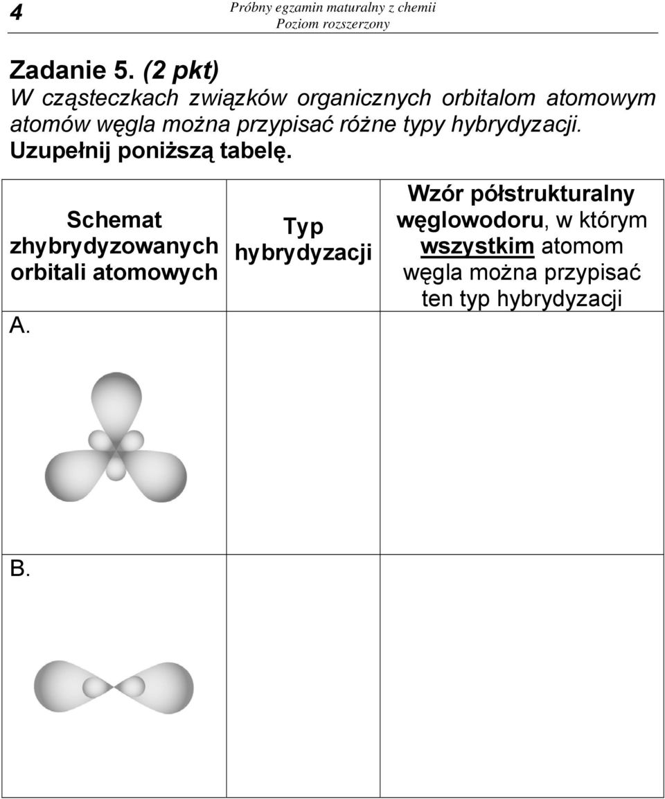 przypisać różne typy hybrydyzacji. Uzupełnij poniższą tabelę.