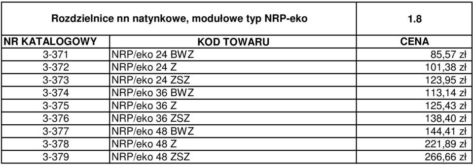 zł 3-373 NRP/eko 24 ZSZ 123,95 zł 3-374 NRP/eko 36 BWZ 113,14 zł 3-375 NRP/eko 36 Z