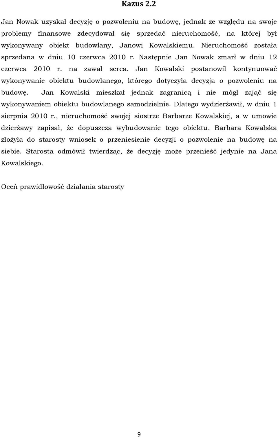 Nieruchomość została sprzedana w dniu 10 czerwca 2010 r. Następnie Jan Nowak zmarł w dniu 12 czerwca 2010 r. na zawał serca.
