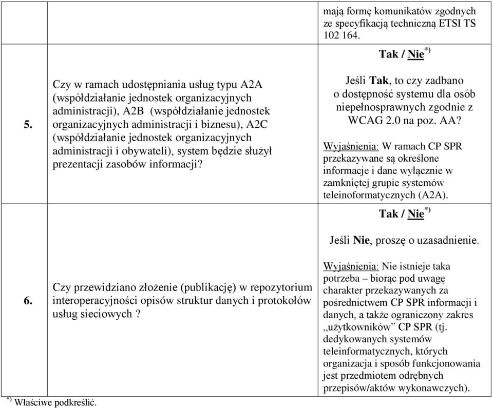 Jeśli Tak, to czy zadbano o dostępność systemu dla osób niepełnosprawnych zgodnie z WCAG 2.0 na poz. AA?