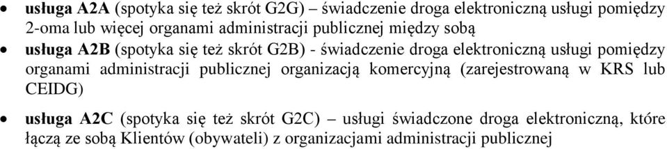 pomiędzy organami administracji publicznej organizacją komercyjną (zarejestrowaną w KRS lub CEIDG) usługa A2C (spotyka