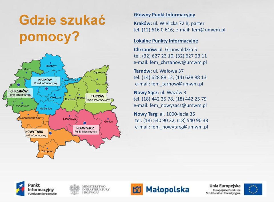 pl Tarnów: ul. Wałwa 37 tel. (14) 628 88 12, (14) 628 88 13 e-mail: fem_tarnw@umwm.pl Nwy Sącz: ul. Wazów 3 tel.