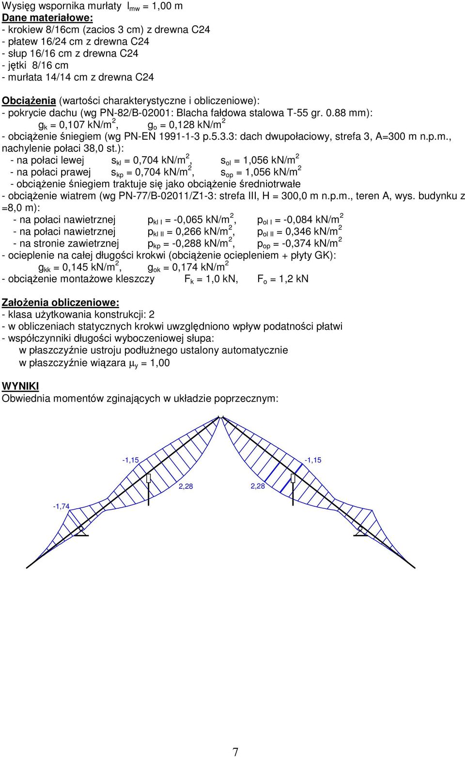 88 mm): g k = 0,107 kn/m 2, g o = 0,128 kn/m 2 - obcienie niegiem (wg PN-EN 1991-1-3 p.5.3.3: dach dwupołaciowy, strefa 3, =300 m n.p.m., nachylenie połaci 38,0 st.