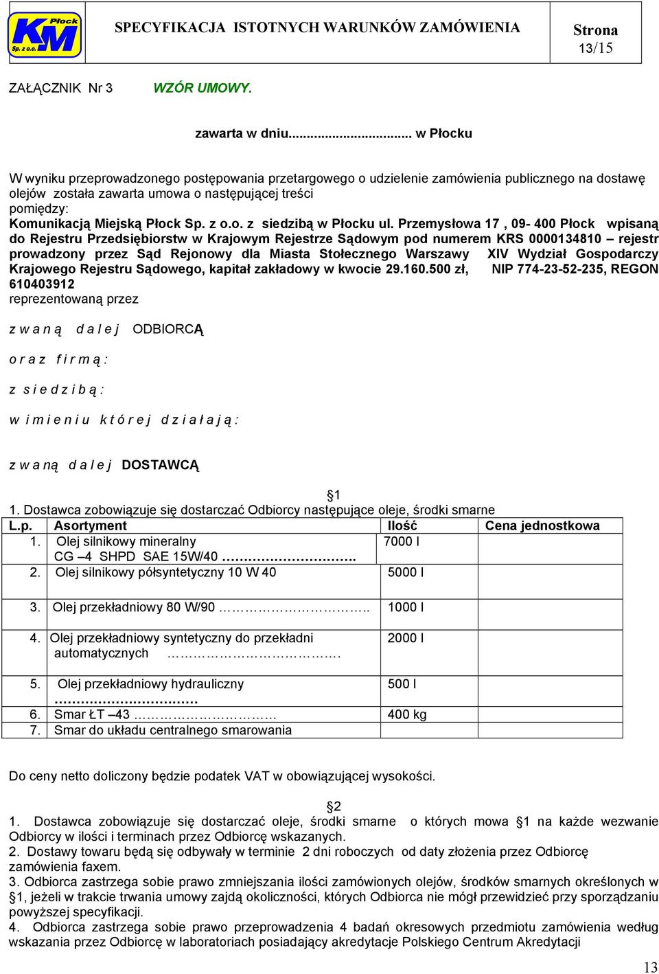 z o.o. z siedzibą w Płocku ul.