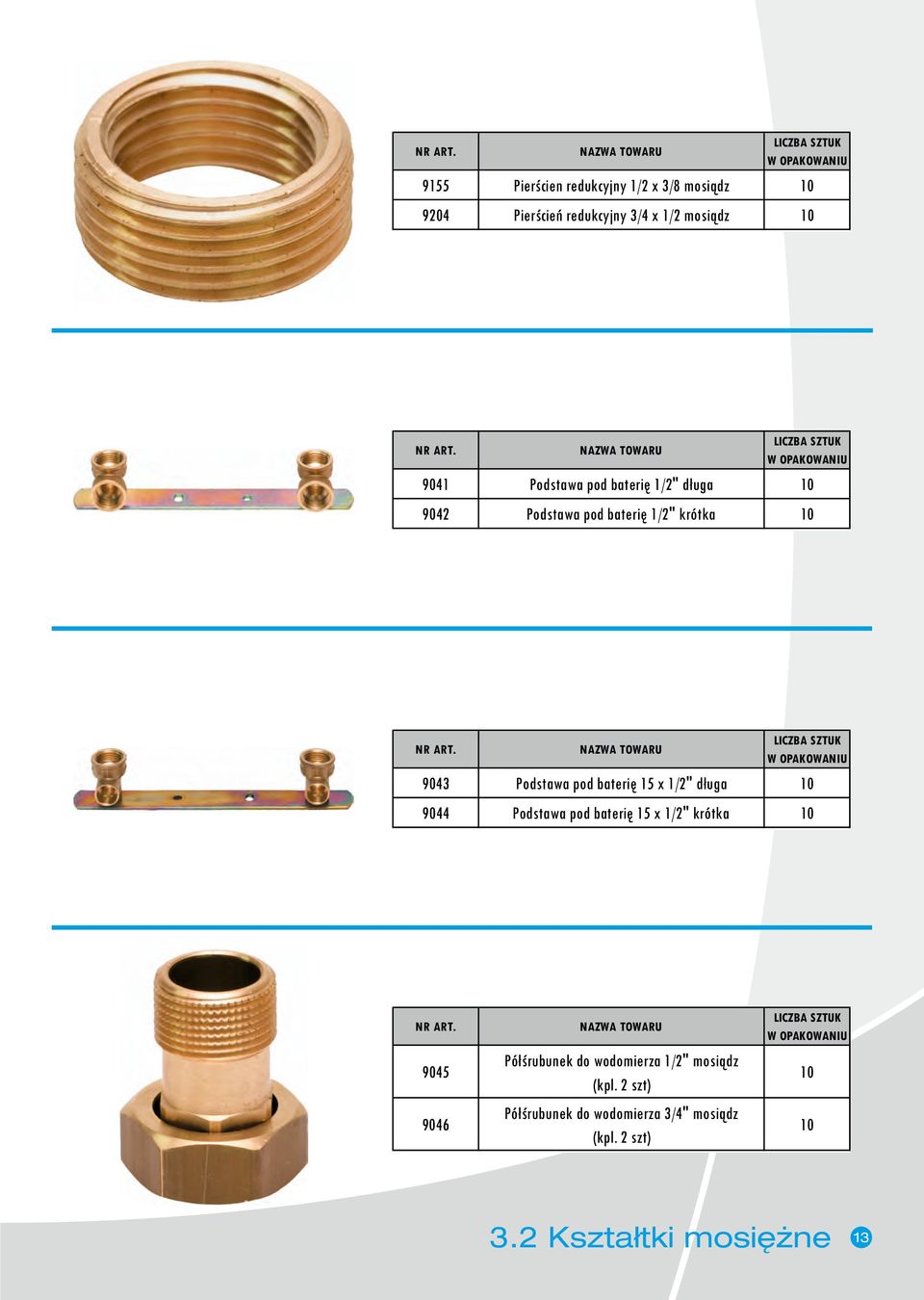 15 x 1/2" długa 9044 Podstawa pod baterię 15 x 1/2" krótka 9045 Półśrubunek do wodomierza 1/2"