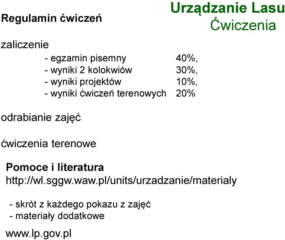 terenowe Pomoce i literatura http://wl.sggw.waw.