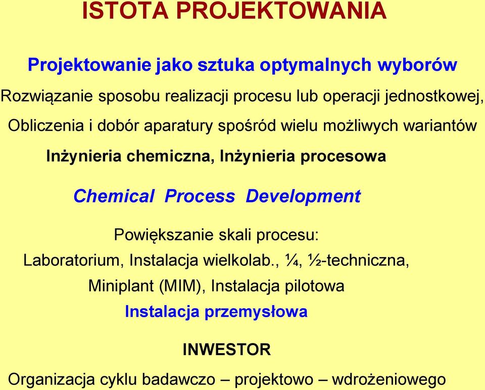 Inżynieria procesowa Chemical Process Development Powiększanie skali procesu: Laboratorium, Instalacja wielkolab.