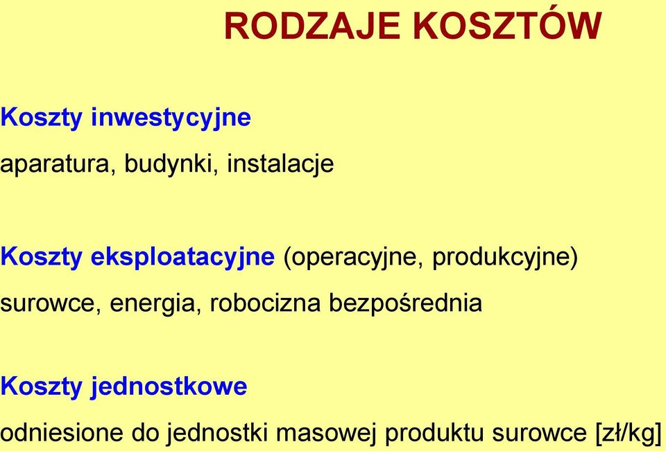 produkcyjne) surowce, energia, robocizna bezpośrednia