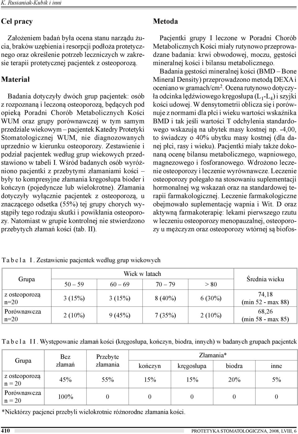 Materiał Badania dotyczyły dwóch grup pacjentek: osób z rozpoznaną i leczoną osteoporozą, będących pod opieką Poradni Chorób Metabolicznych Kości WUM oraz grupy porównawczej w tym samym przedziale