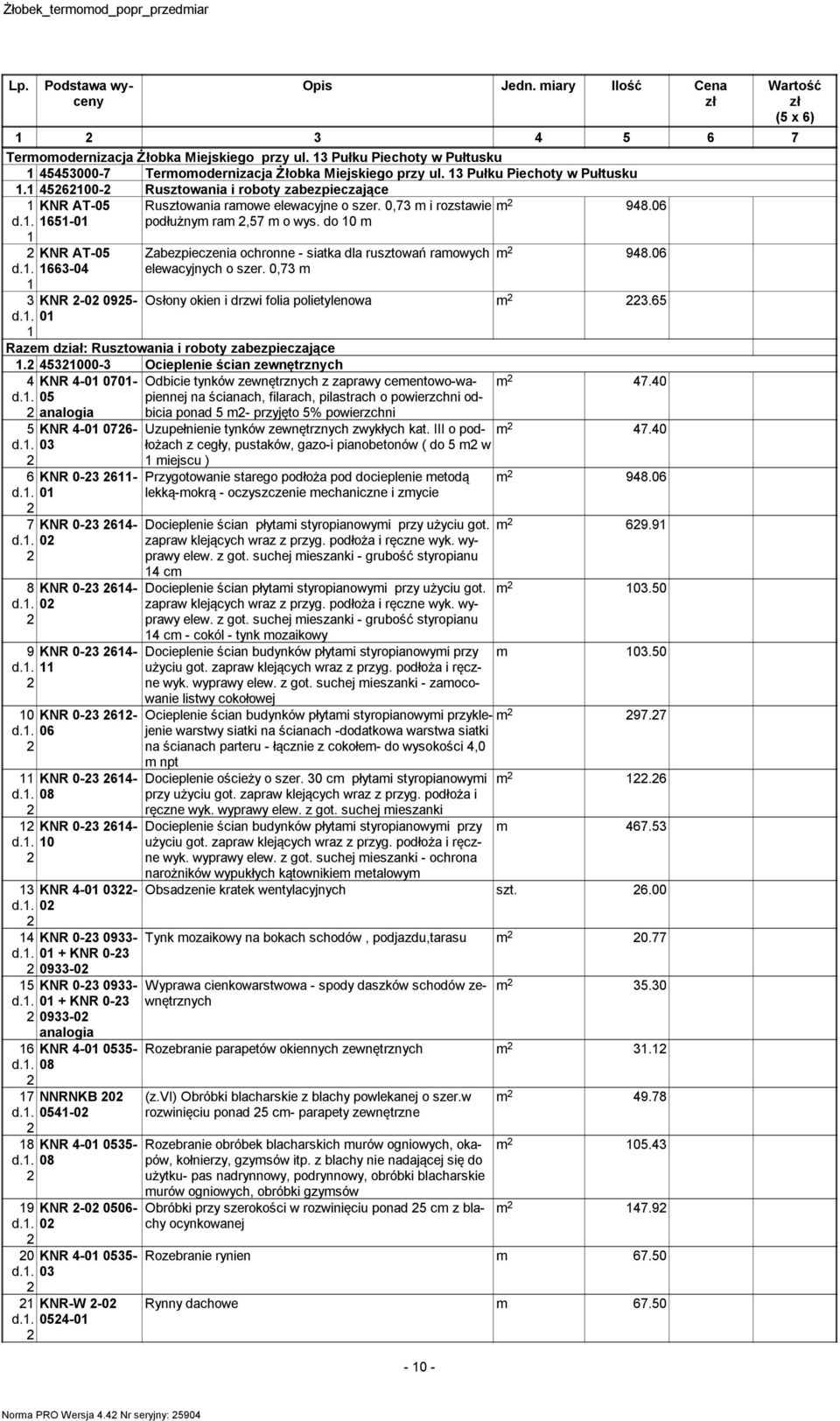 0,7 i rozstawie podłużny ra,57 o wys. do 0 Zabezpieczenia ochronne - siatka dla rusztowań raowych elewacyjnych o szer. 0,7 948.06 948.06 Osłony okien i drzwi folia polietylenowa.