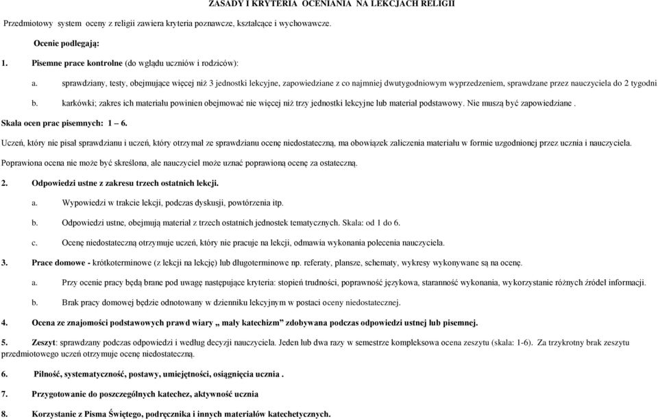 sprawdziany, testy, obejmujące więcej niż 3 jednostki lekcyjne, zapowiedziane z co najmniej dwutygodniowym wyprzedzeniem, sprawdzane przez nauczyciela do 2 tygodni b.