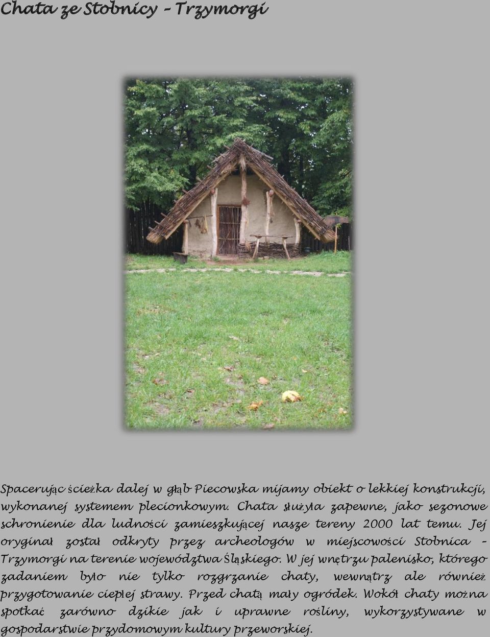 Jej oryginał został odkryty przez archeologów w miejscowości Stobnica Trzymorgi na terenie województwa Śląskiego.