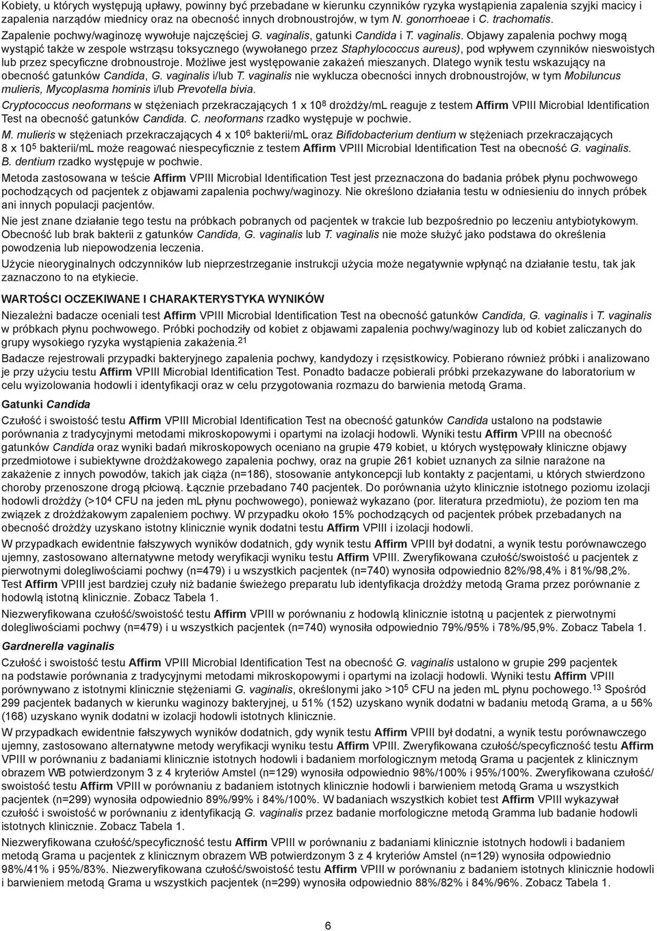 gatunki Candida i T. vaginalis.