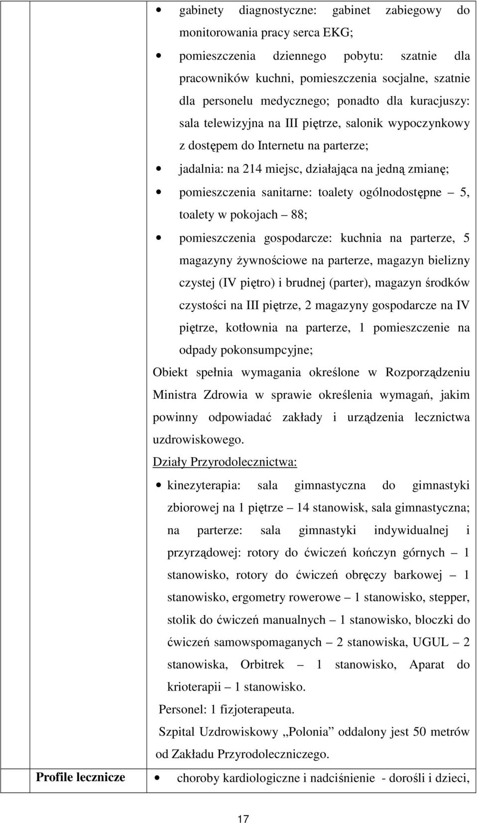 toalety ogólnodostępne 5, toalety w pokojach 88; pomieszczenia gospodarcze: kuchnia na parterze, 5 magazyny Ŝywnościowe na parterze, magazyn bielizny czystej (IV piętro) i brudnej (parter), magazyn