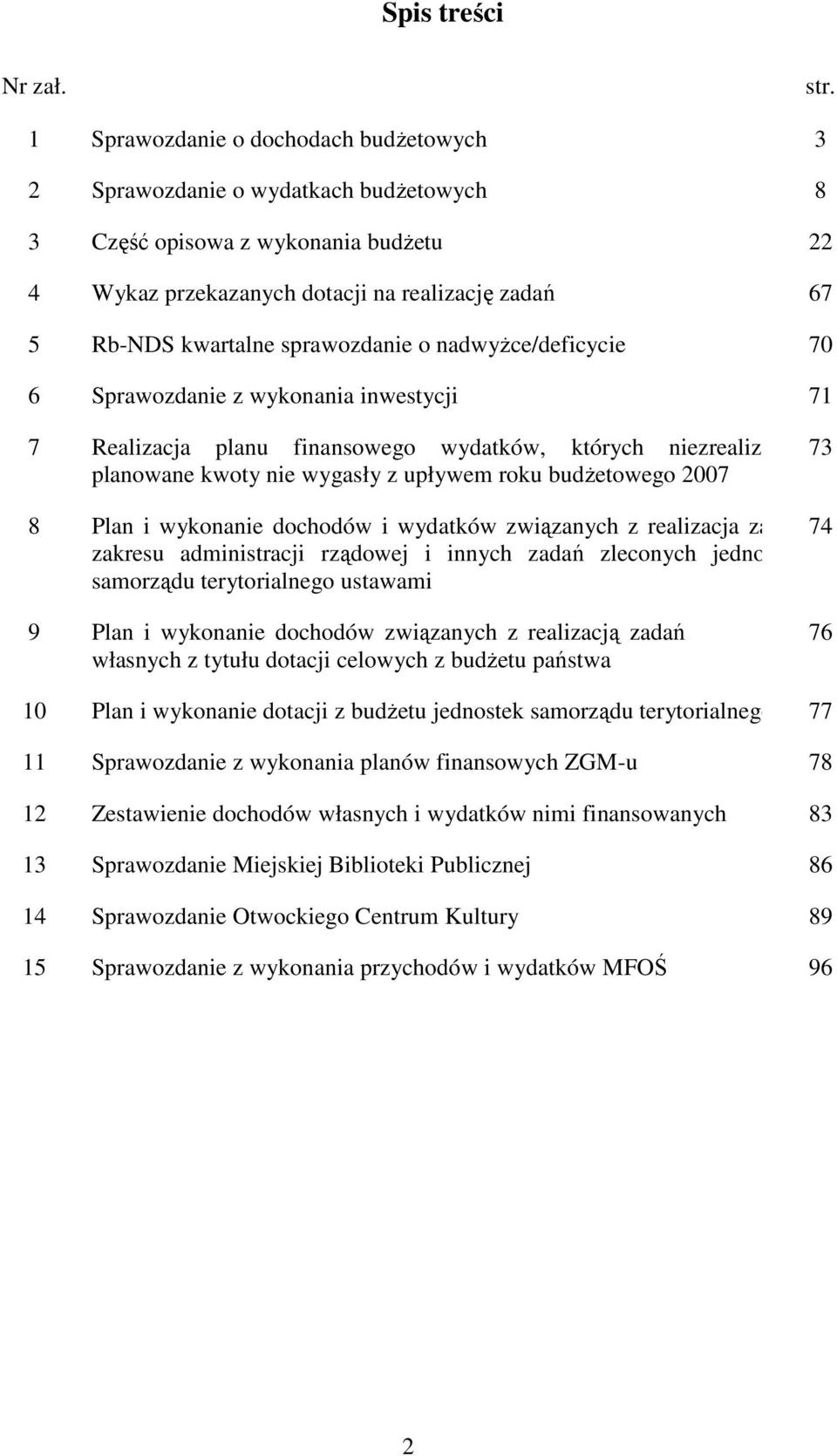 sprawozdanie o nadwyŝce/deficycie 70 6 Sprawozdanie z wykonania inwestycji 71 7 Realizacja planu finansowego wydatków, których niezrealizowane 73 planowane kwoty nie wygasły z upływem roku